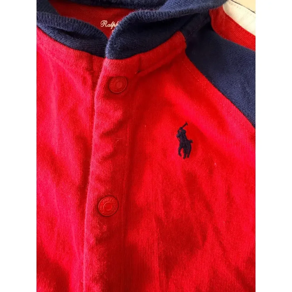 Polo Ralph Lauren Baby Boys Red Blue Striped Cotton Coverall